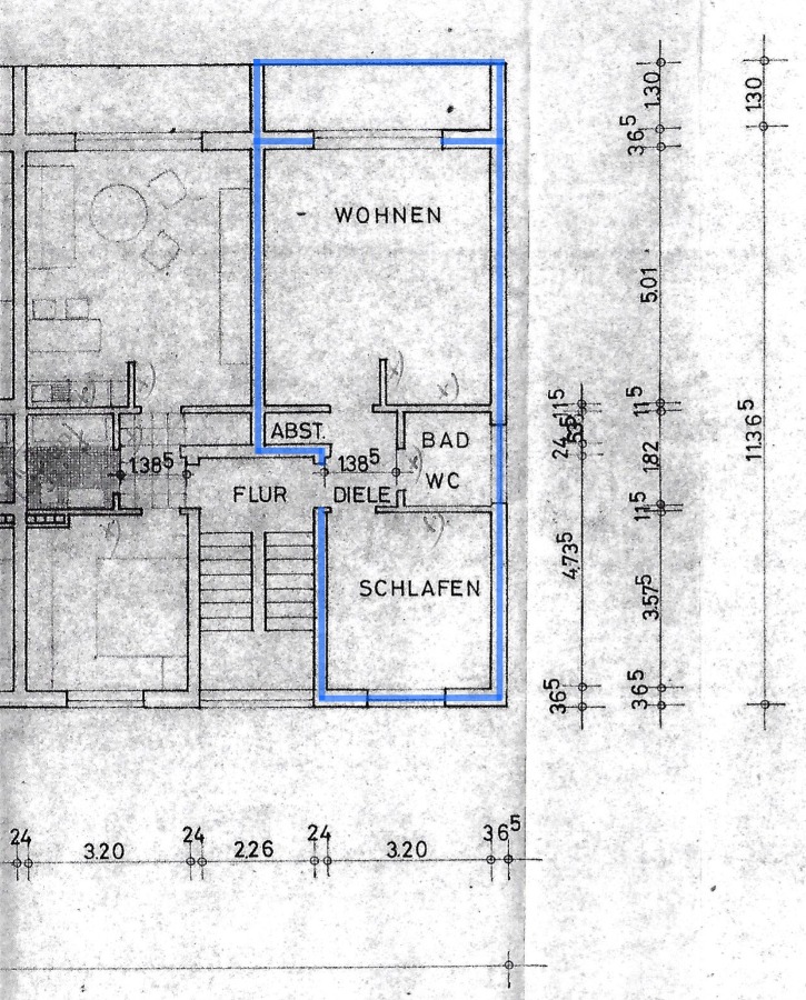 Wohnungsgrundriss (blau hinterlegt) Etagenwohnung Selm