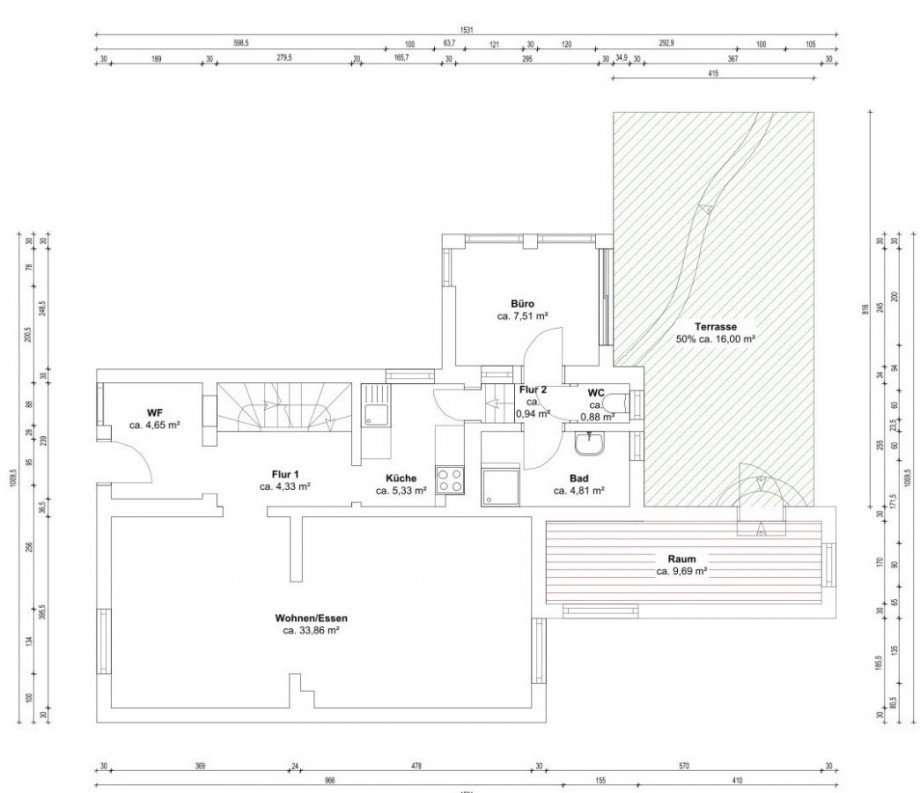 Bema�ter Grundriss EG Doppelhaush�lfte Kamen