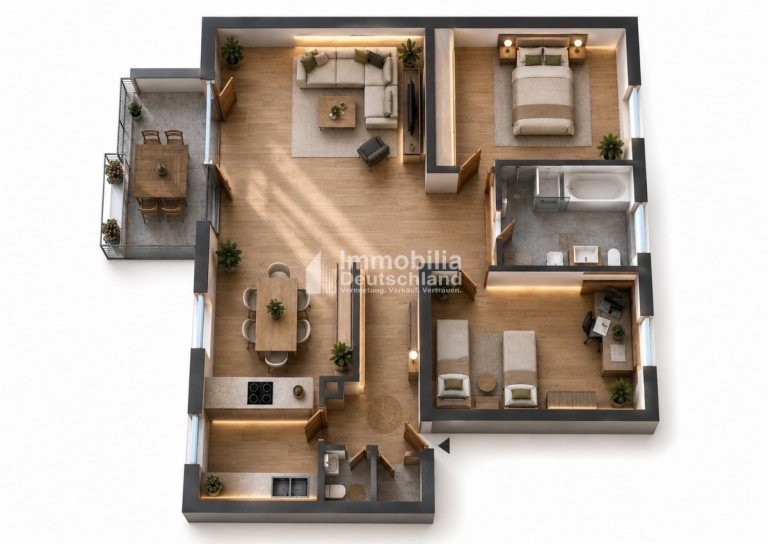 Grundriss Wohnung (visualisiertes Beispiel) Castrop-Rauxel Etagenwohnung PROVISIONSFREI: Stilvoll m�blierte Wohnung mit Balkon und Garage