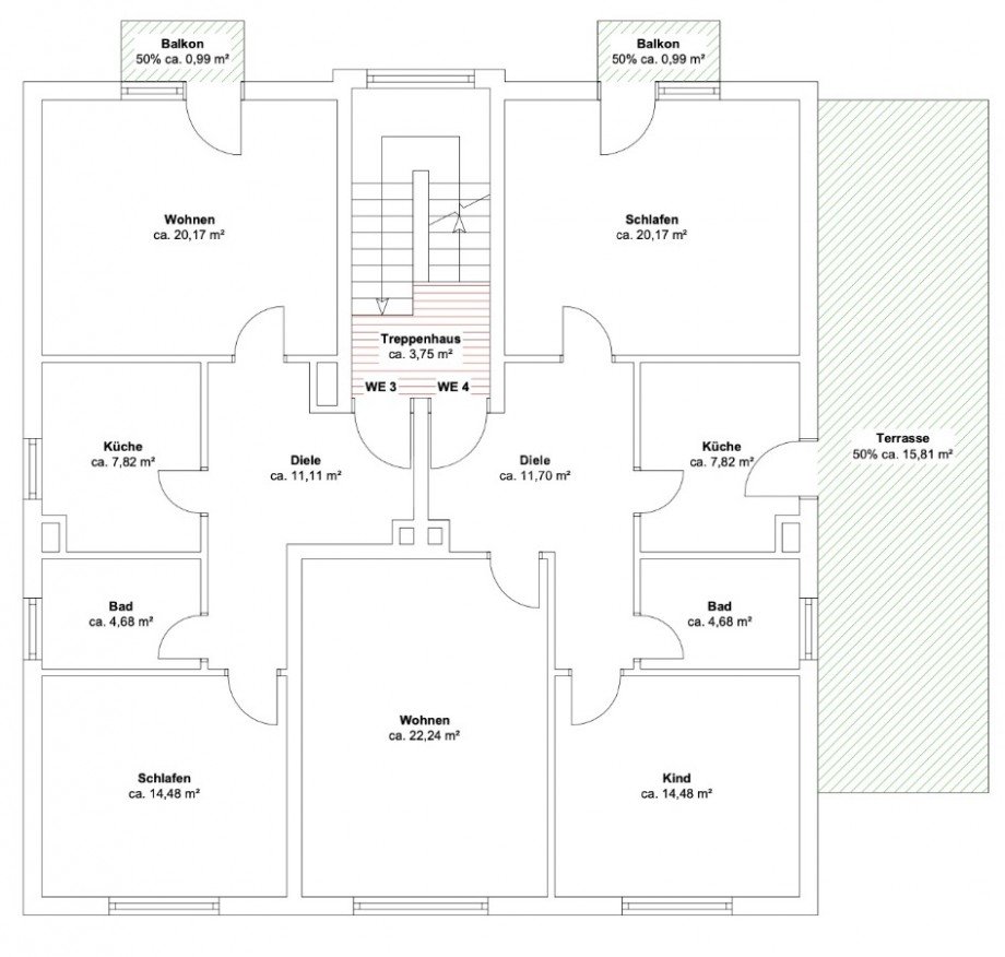 Grundriss 1. Obergeschoss Mehrfamilienhaus Dortmund