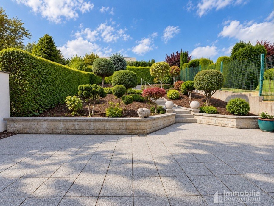 Sonnige Terrasse mit Blick zum Garten Doppelhaush�lfte Herdecke
